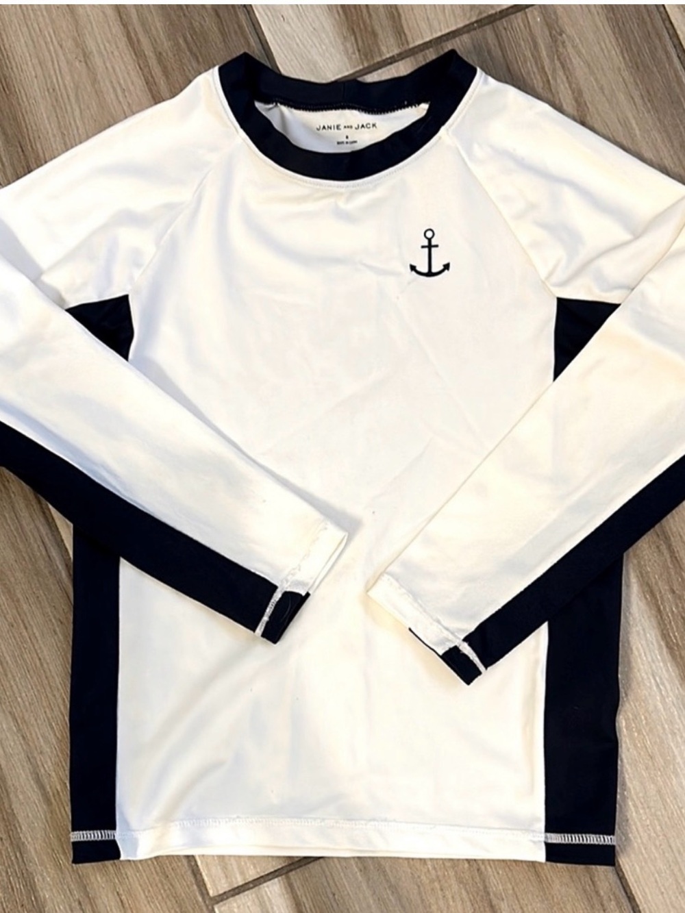 Janie and Jack White and Navy Long-Sleeve Anchor Rash Guard